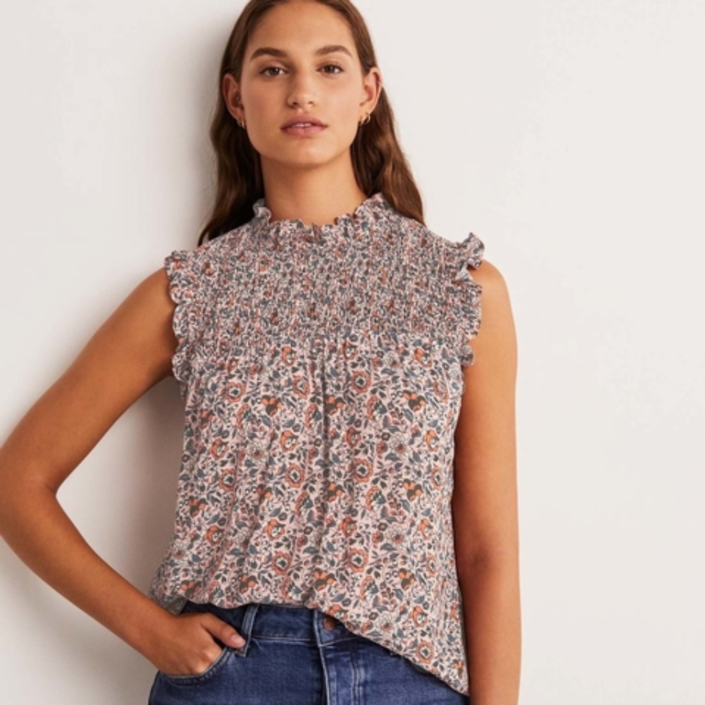 Boden Pink and Blue Ruffled Sleeveless Blouse